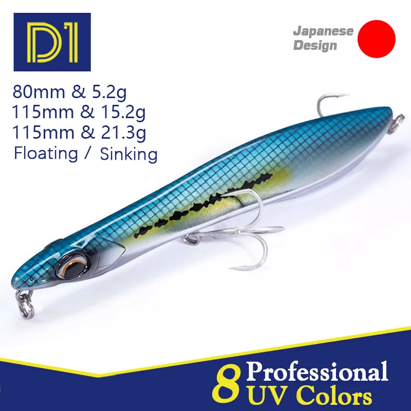 

D1 Pencil Popper Fishing Lure Wobblers 80mm 115mm Floating Sinking Artificial Hard Bait 2021 Pecsa Tackle