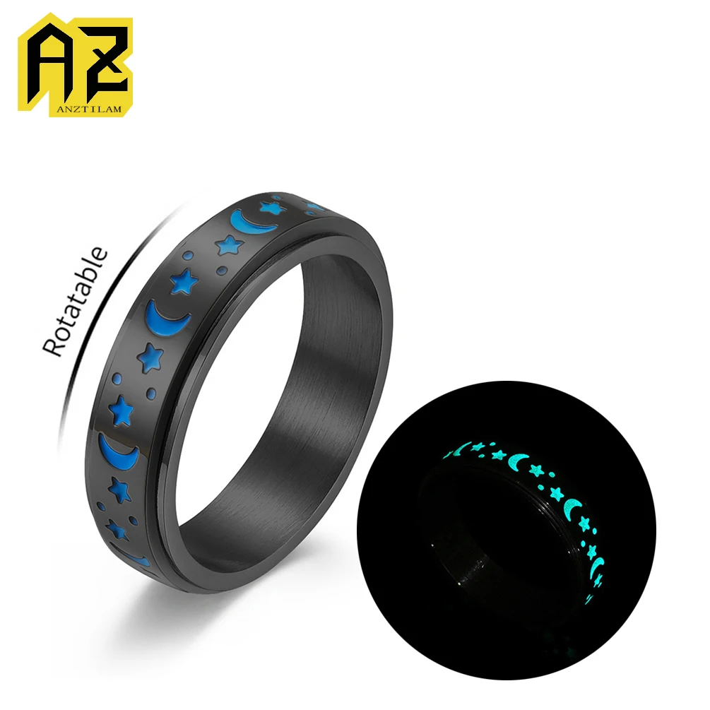 Вращающиеся кольца из нержавеющей стали в форме Луны и звезды для женщин и мужчин, модное кольцо в стиле панк, ретро, ювелирные изделия, свадебные украшения для пар