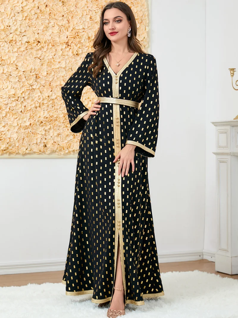 Eid Abaya for Women Braided Trim  Islamic Clothing Ramadan Muslim Long Dress Gulf Jalabiya Dubai Evening Gowns Moroccan Kaftan