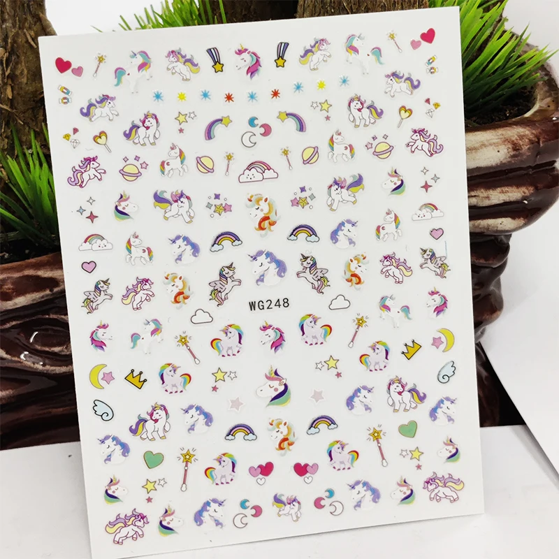 

3D Stickers for Nails Unicorn Cloud Rainbow Love Adhesive Nails Art Decoration Manicure Stickers Decal Nail Foil Accessories