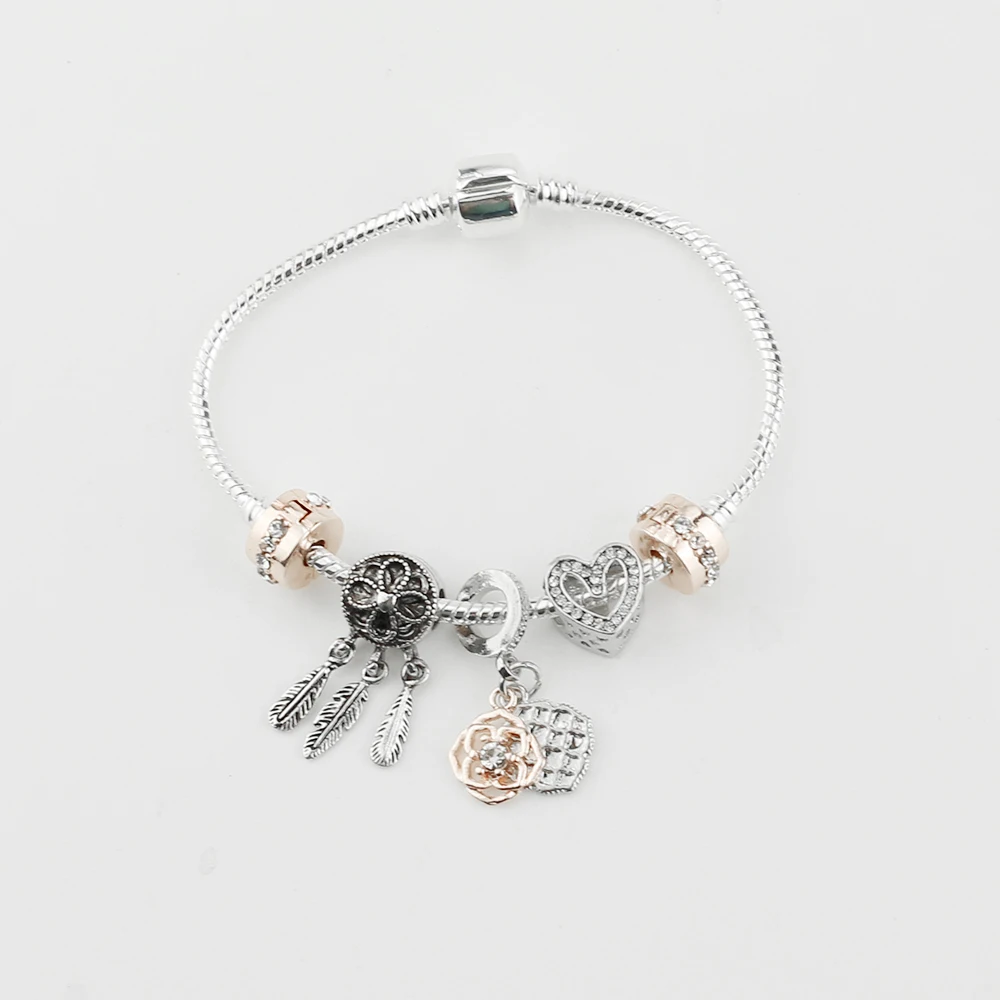 Ensemble de bracelets peints à la main pour femmes, bracelet de mode S925, réplique d'amour, attrape-salle, bijoux de luxe adaptés à Pandora