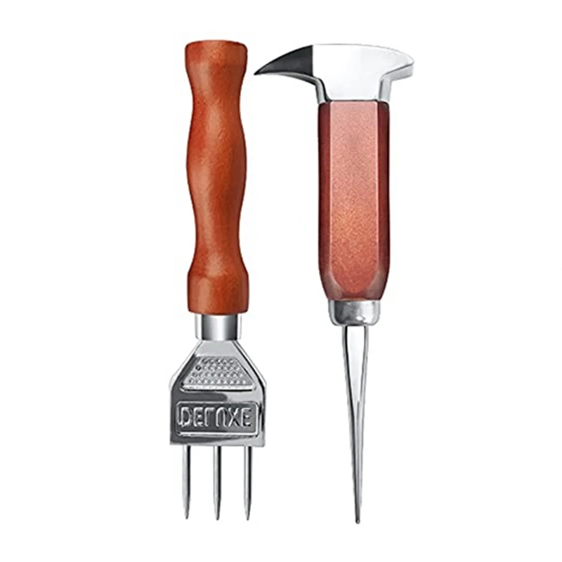 

2PCS Ice Chippers Set Kit With Wood Handle, Ice Crusher Ice Tong Perfect For Bars, Bartender. Best Carving Tool