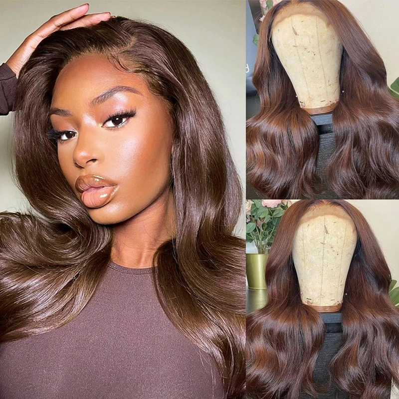 

Brown Lace Front Human Hair Wigs Body Wave 4x4 Lace Closure Wig Pre Plucked Wavy Brazilian Remy 13x4 Lace Front Wig for Women