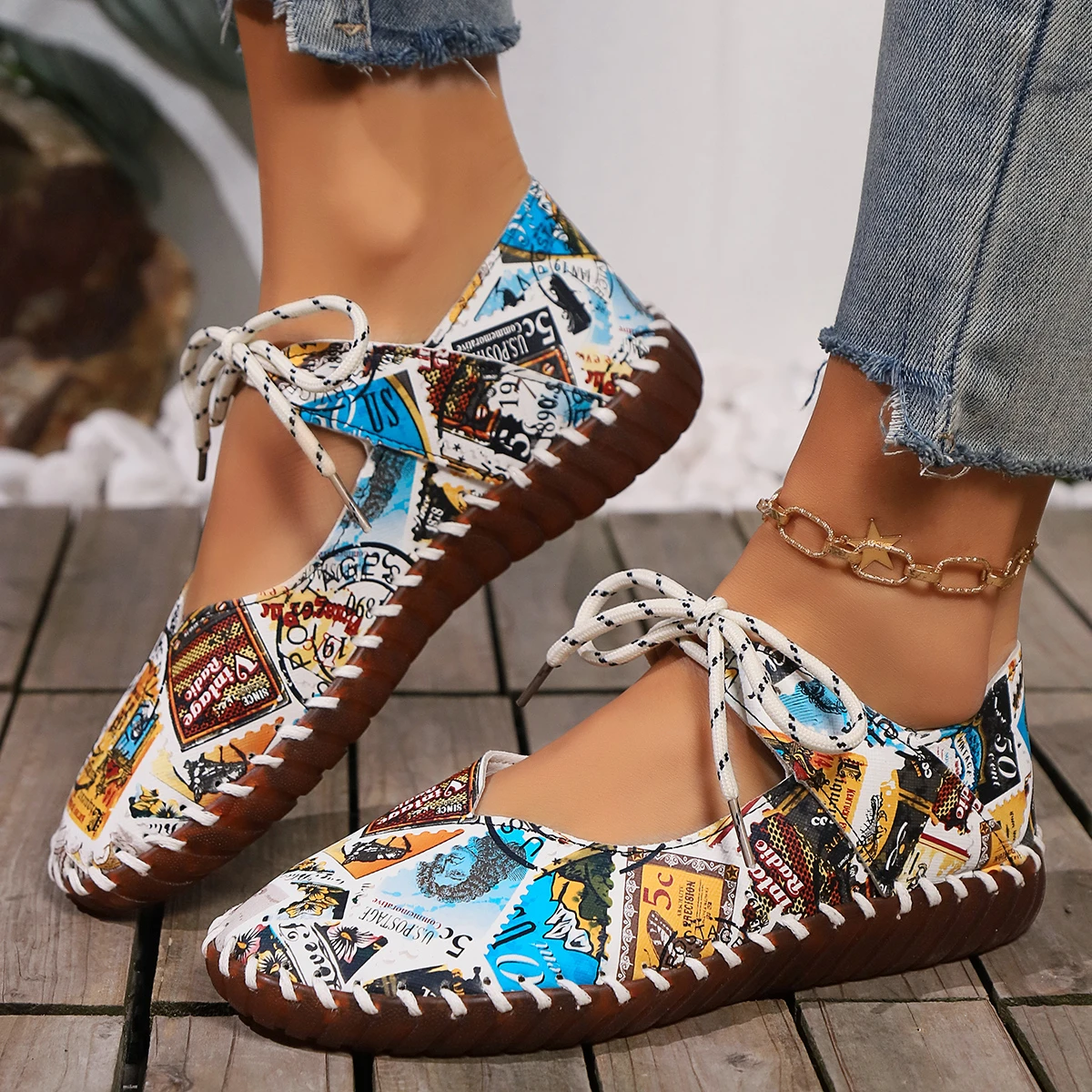 2024 стильная повседневная женская обувь на плоской подошве Модная и удобная