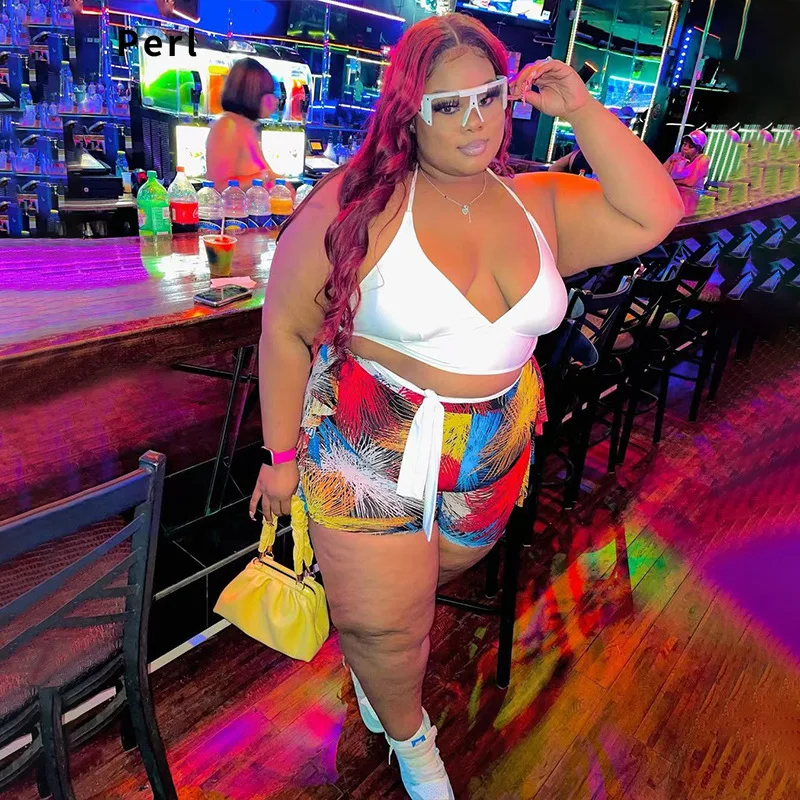 Женский спортивный костюм Perl на бретельках + короткий с принтом - купить по