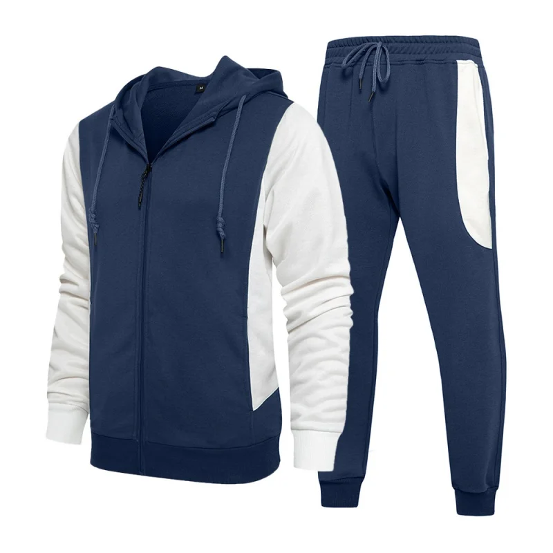 

2023 Autumn and Winter Men's New Casual Sportswear Suit Large Size Color Matching Sports Suit Men's Fashion Retro Contrast Color