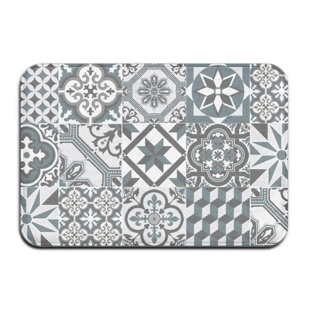 Серый богемный ковер с мандалой и цветами из полиэстера нескользящий напольный