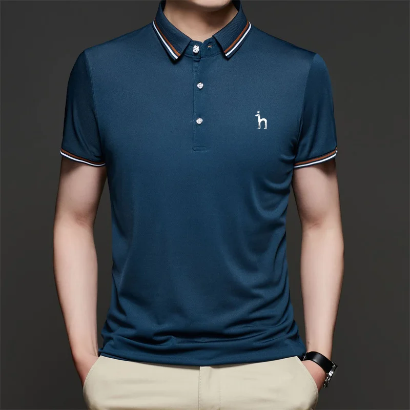 Hazzys Men's Golf Short Sleeve T-Shirt Solid Summer Trendy Polo Shirt Basic Fit Loose Casual Clothing