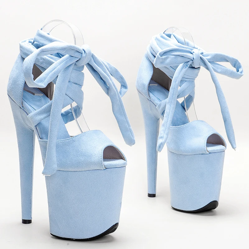 Leecabe 20cm/ 8inches  suede upper toe open  strap tie fashion sexy  lady platform high heel   sandals  pole dance shoes