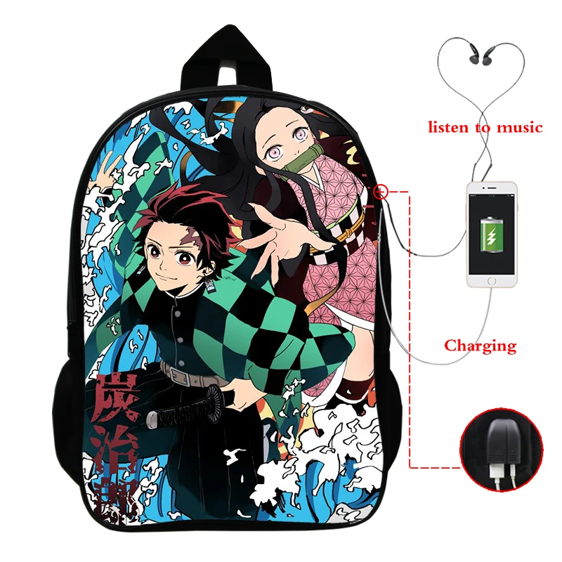 

Anime Demon Slayer Kimetsu No Yaiba Backpack Teenagers SchoolBag Men Women Kamado Nezuko Bagpacks Casual Bookbag USB Laptop Bag
