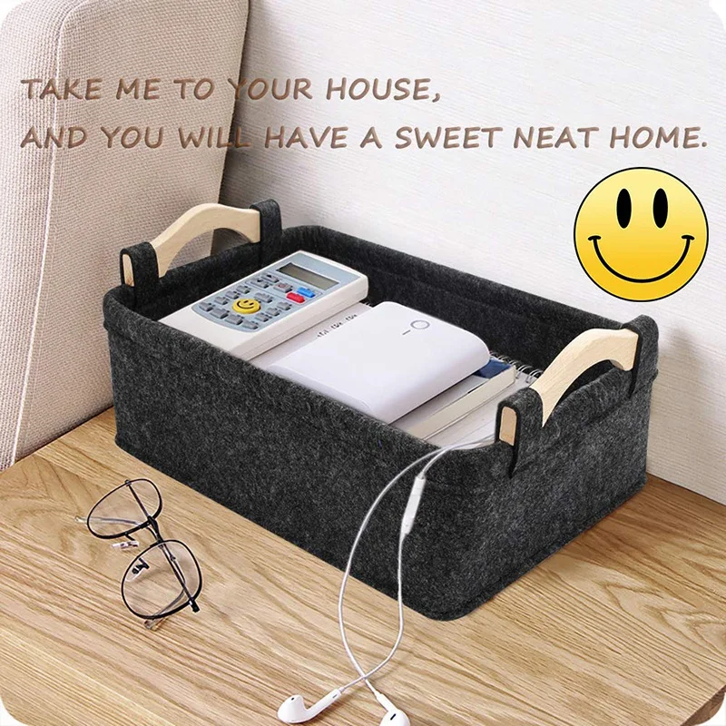

Nordic Felt Cloth Desktop Storage Basket With Handles Simple Home Sundries Organizer Frame Seasoning Finishing Basket