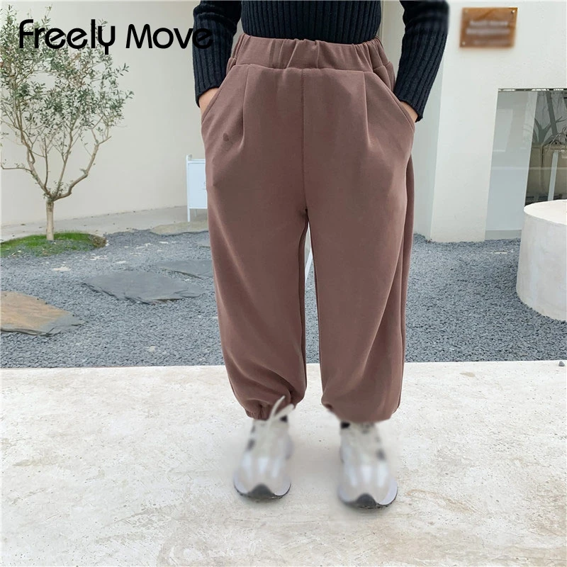

Freely Move 2022 Sping Kids Trousers Cotton Boys Girls Pants Solid Harem Trousers Children Clothing Child Warm Casual Bottoms