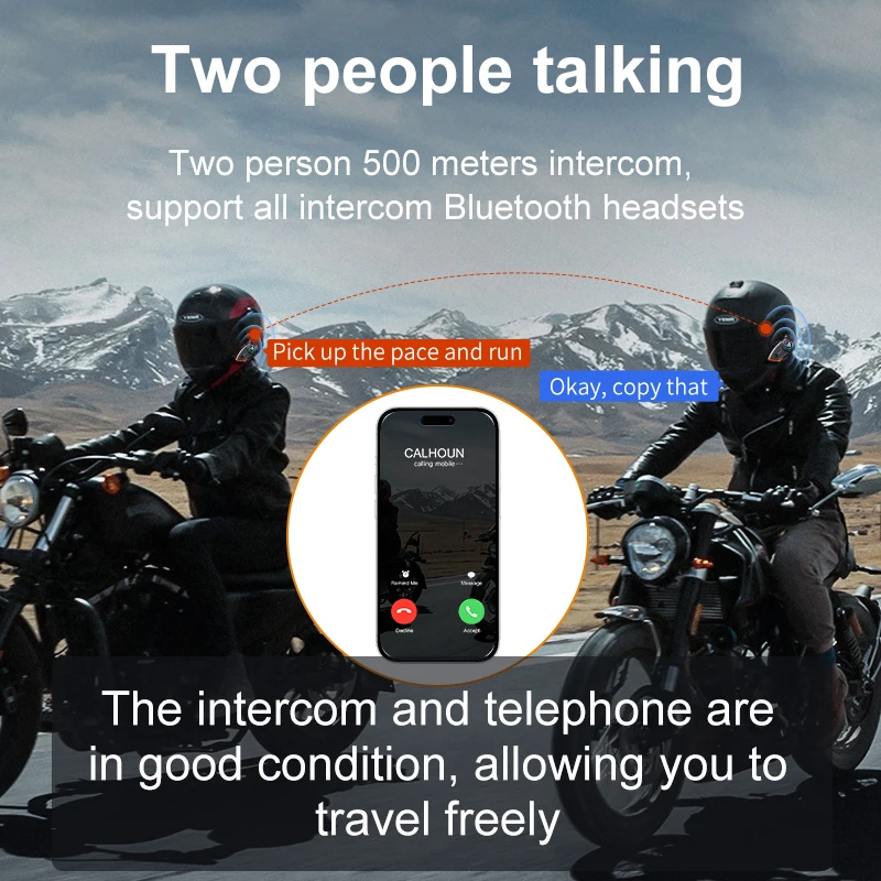 Фото Мотогарнитура Y80-2X Bluetooth для шлема, беспроводная мотогарнитура для 2 райдеров, Bluetooth 5.0, водонепроницаемая, дальность связи 1000 м №3