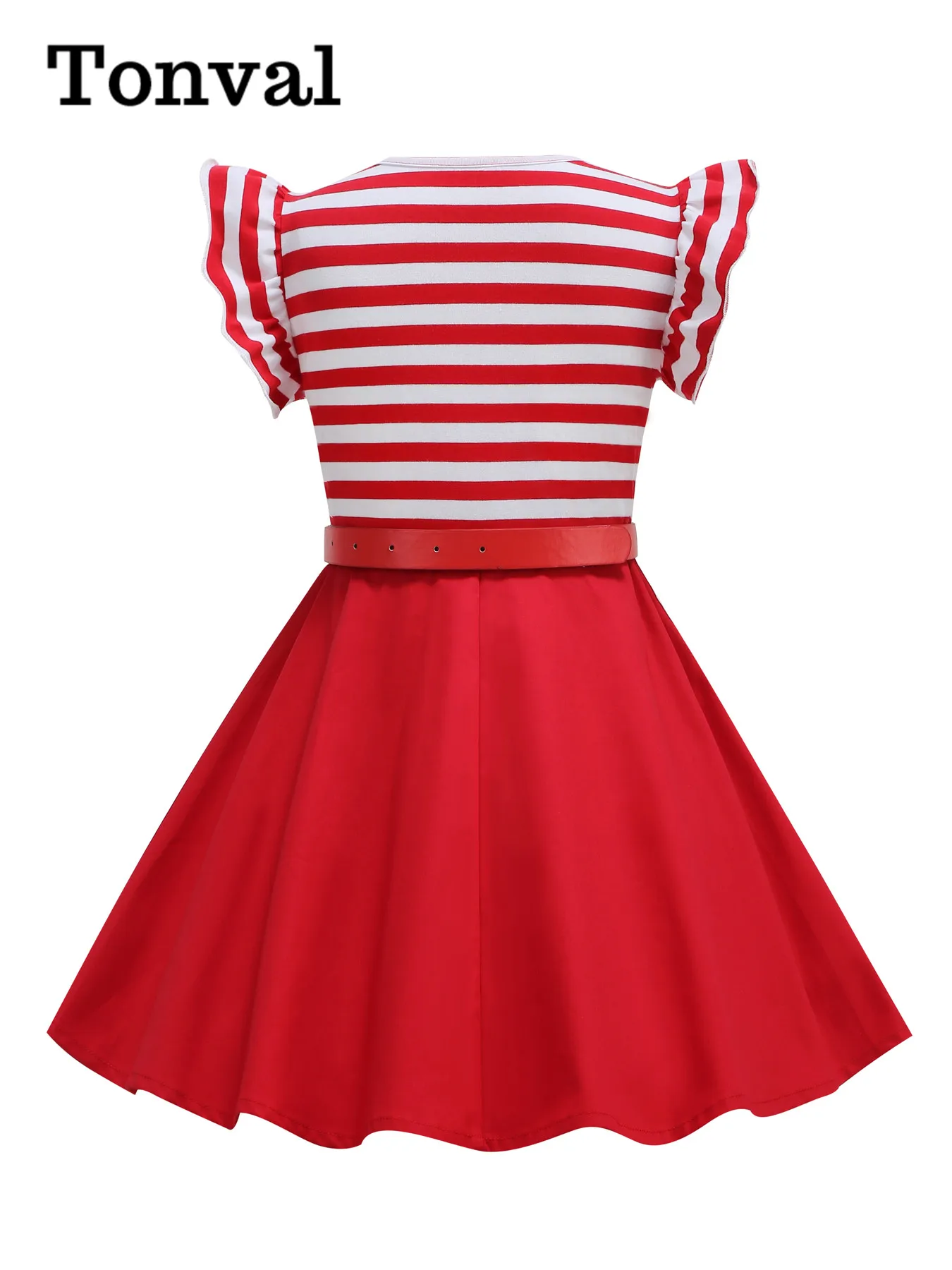 Женское винтажное платье в полоску Tonval стиле пэчворк с оборками на рукавах