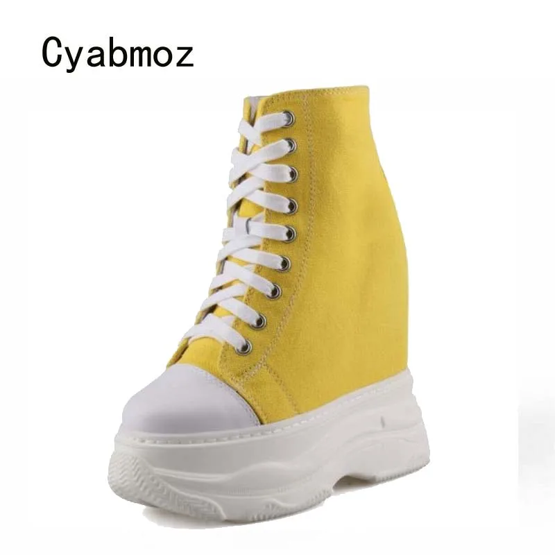 

Cyabmoz Canvas Shoes Woman Pumps High heels Sneakers Platform Women height increasing Shoes Ladies Zapatos mujer Tenis feminino