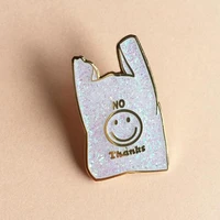 no thanks plastic bag brooch metal badge lapel pin jacket jeans fashion jewelry accessories gift