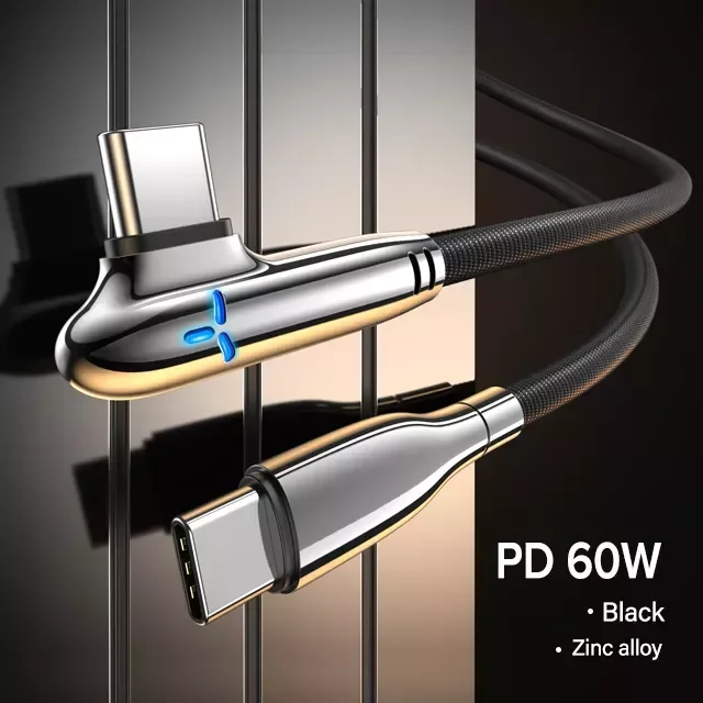 

USB C To Type C PD 60W 90 Degree Quick Charge Mobile Charger Fast Charging Cord Macbook Pro iPad