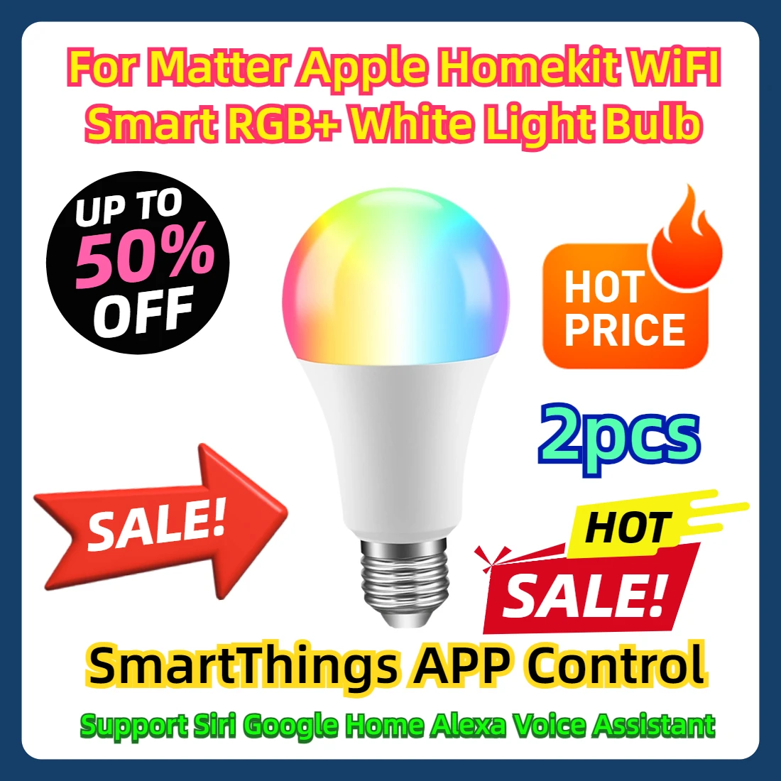 Для Matter Apple Homekit WiFI Smart RGB + Белая лампочка SmartThings Управление через приложение
