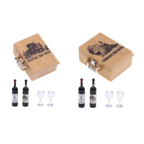 Миниатюрные бутылки вина и бокалы для кукольного домика Perfeclan