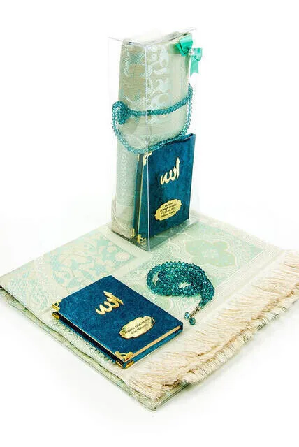 

IQRAH Velvet Lined Yasin Book-Pocket Size-İsme Special Plate Seccadeli-Tesbihli-Boxed-Oil-Mevlüt Gift of (2)