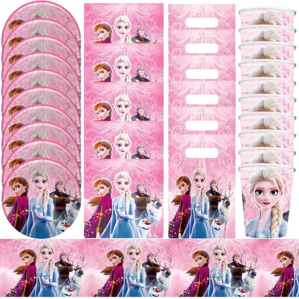 

51/81Pcs Frozen Party Disposable Tableware Set Pink Elsa Anna Paper Cup Plate For Kid Birthday Babay Shower Party Decor Supplies