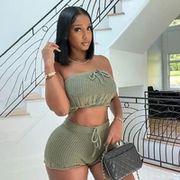 wishyear 2022 cute sexy summer 2 pieces set women outfits green rose red knitted tube top and shorts matching sets dropshipping