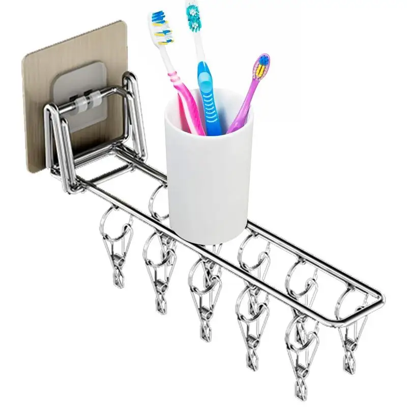 

Sock Hanger Stainless Steel Sock Drying Rack With 10 Clips Wall Mount 90 Degree Foldable Bra Hanger Racks For Home Hotel Motel