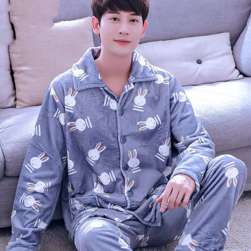 Winter Pajamas Set Casual Sleepwear For Man Soft Flannel Warm Pyjama Men's 2022 Fashion Sexy Leopard Homewear Clothes Big Size