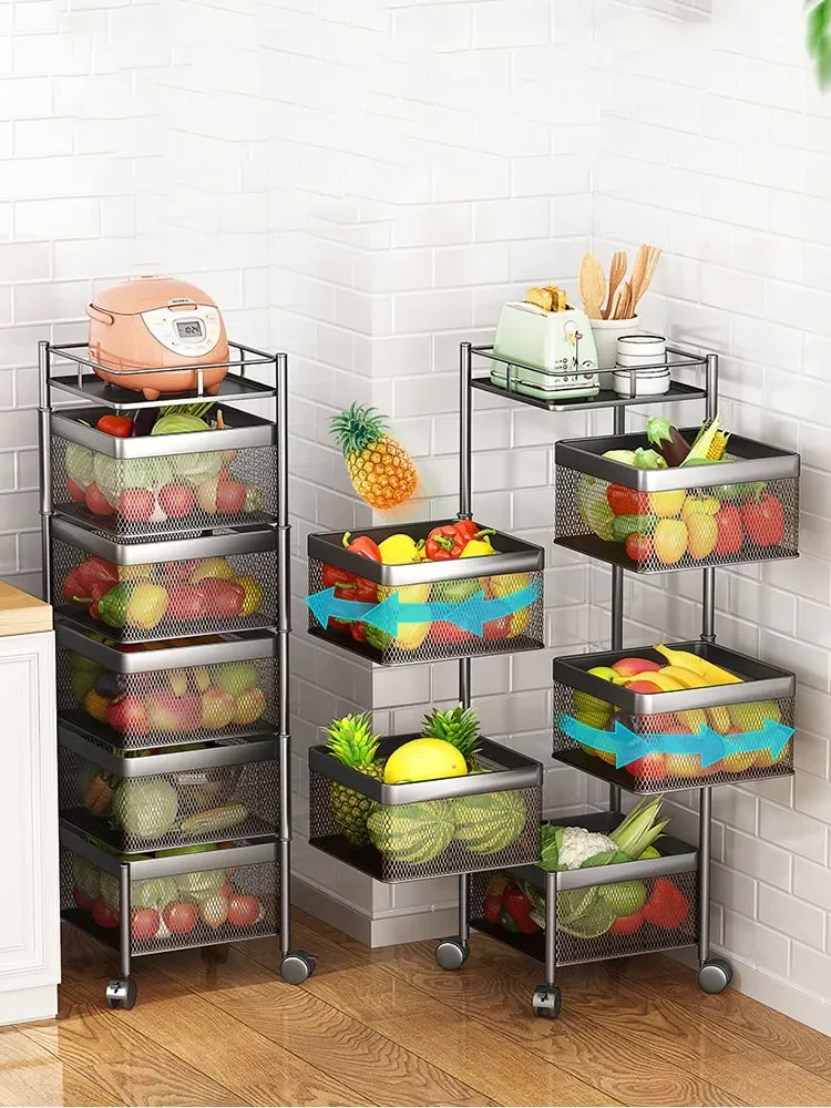 

Напольная стойка, многоуровневая кухонная стойка для хранения, вращающаяся тележка на колесиках для овощей, фруктов, стойка-Органайзер