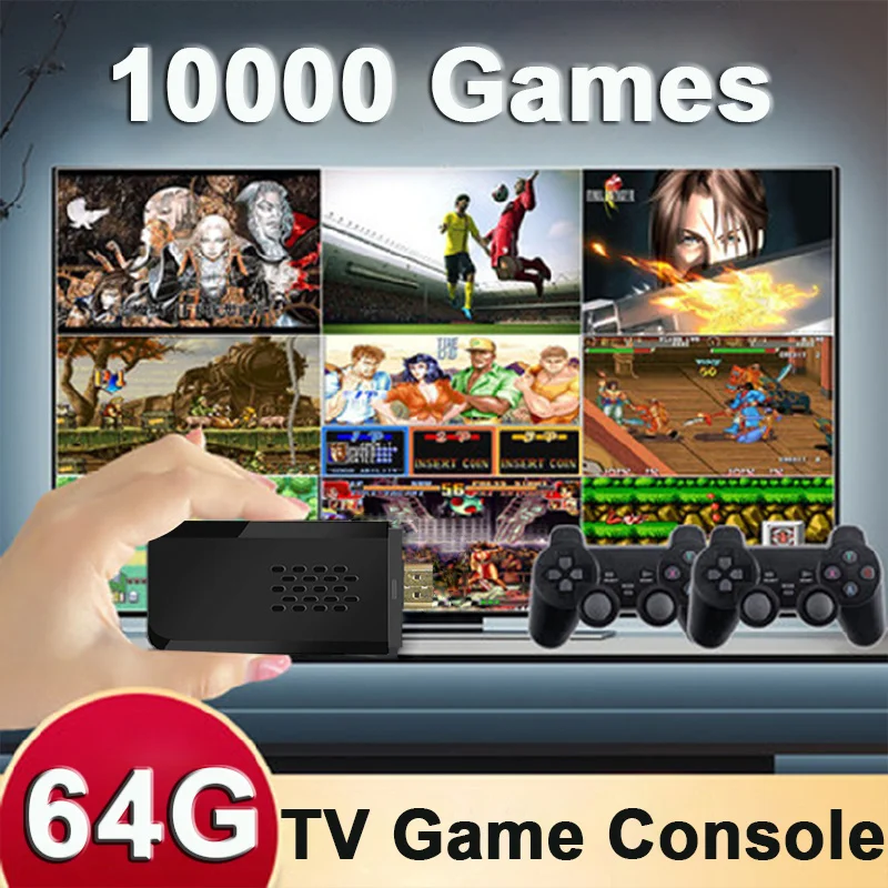 

4K TV Game Console 10000+ Classic Retro Games Family Video Game Player With 2.4G Wireless Controller PS1/FC Joystick Game Stick