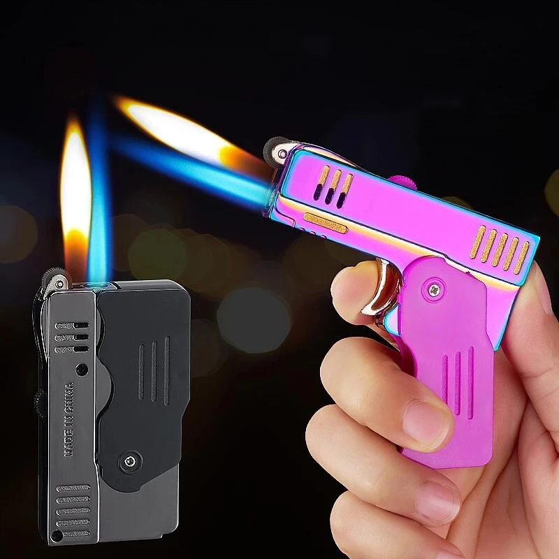 

Metal Double Fire Pistol Butane Gas Lighter Jet Flashlight Windproof Cigarette Flint Grinding Wheel Lighter Smoking Men's Gift