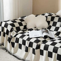 ins style black and white lattice sofa cover universal cover chessboard lattice sofa cover cloth sofa towel sand release
