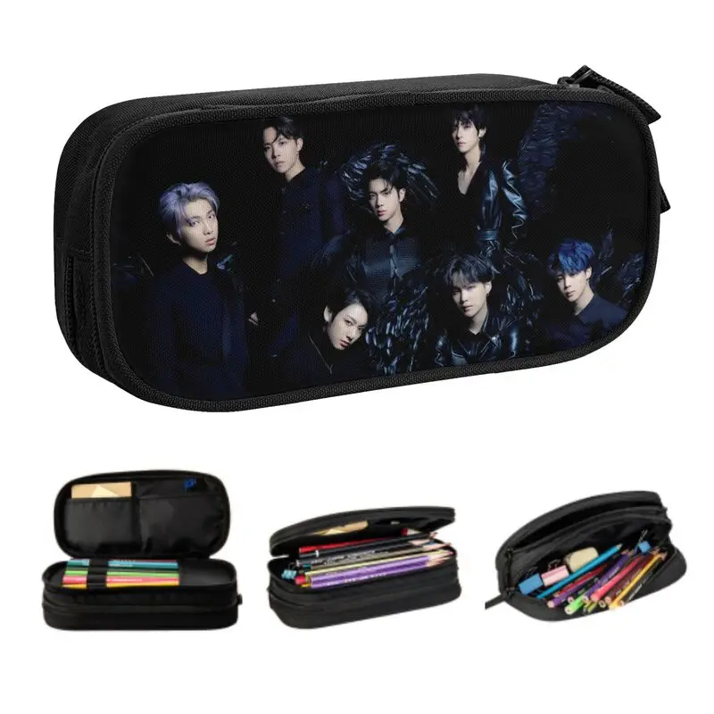 Korean Rock Band Kpop Pencil Cases for Boys Gilrs Custom Large Capacity Pen Box Bag Stationery