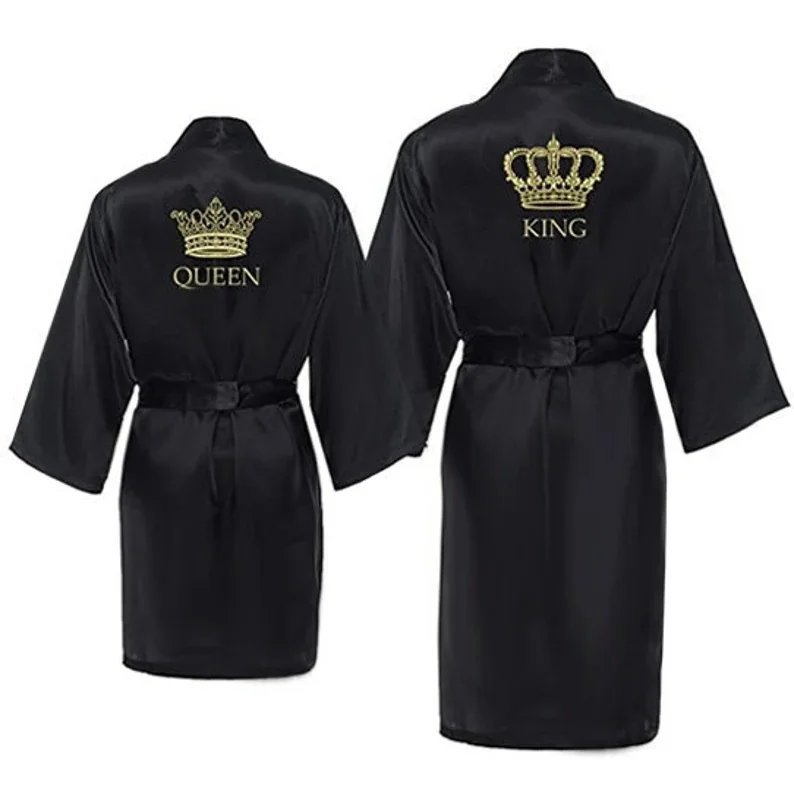 

Customized Men's Batrobe Silk Couple Set Kin and Queen Bat Robe Wifey and ubby Robe Satin Valentine's Day Batrobes Personal