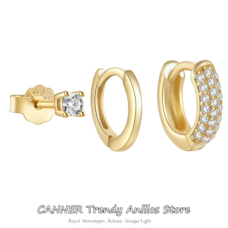 

CANNER 3PCS Plata 925 Sterling Silver Hoop Earrings Circle Round Huggies for Women Men DIY Ear Ring Bone Buckle Fashion Jewelry