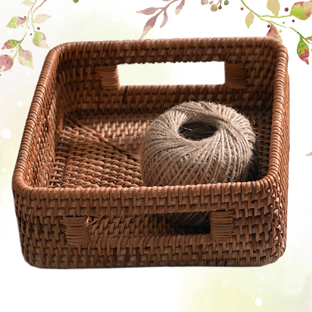 

Плетеный держатель для хранения из ротанга, настольный Квадратный Контейнер для закусок и мелочей