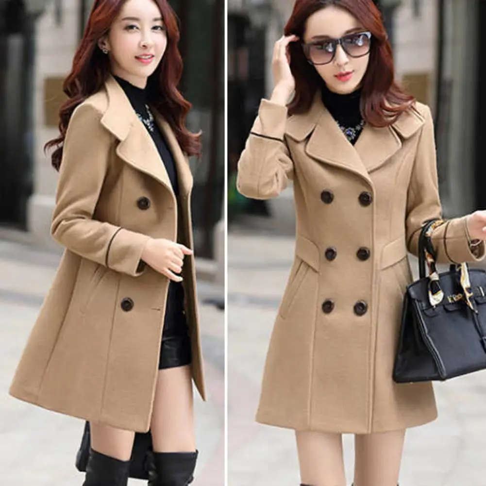 

Autumn Winter Jackets for Women Elegant Double Breasted Solid Color Coats Korean Slim Woolen Jacket Women Clothing chaquetas