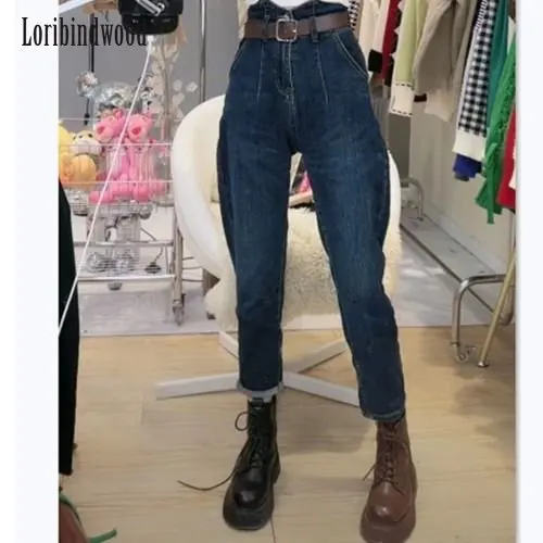 

2023 Spring New High Waist Jeans Women's Large Size Fat Sister Fashion Retro Cropped Harem Pants Y2k Pants Streetwear