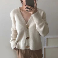 2022 autumn winter fashion women faux mink fleece cardigan sweater female elegant chic buttons soft warm v neck knitted sweater