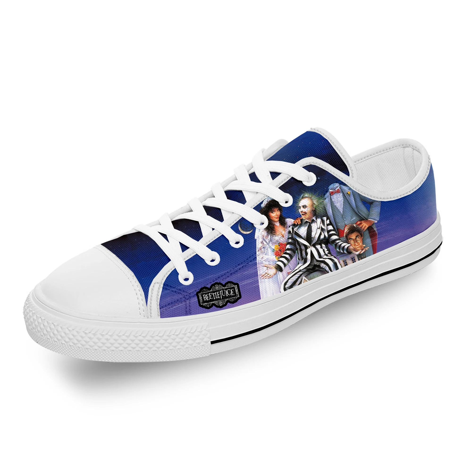 Scary Horror Movie Beetlejuice White Cloth Fashion 3D Print Low Top Canvas Shoes Men Women Lightweight Breathable Sneakers