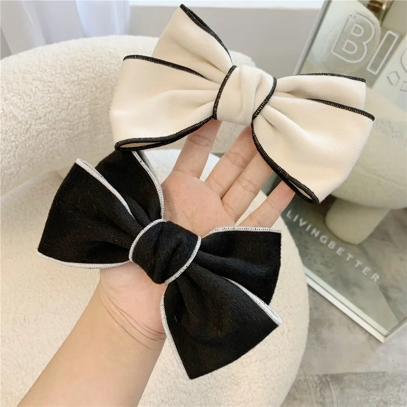 

Black White Imitation Cashmere Bow Hairpin Small Fragrance Temperament Top Clip Hairpin Hair Accessories