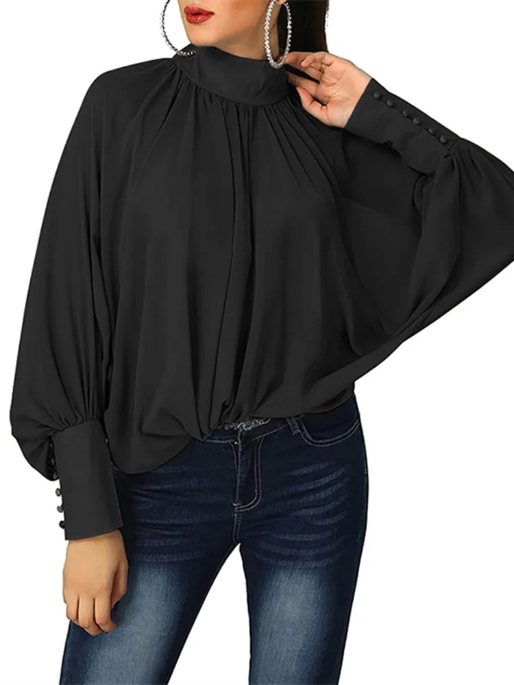 

Lantern Sleeve Blouse VONDA 2022 Elegant Women Fashion Elegant Office Casual Chemise Solid Shirt Tunic Tops Baggy Party Blusas