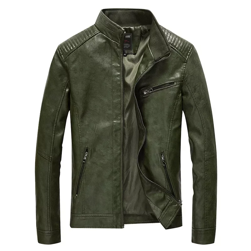 

NEW IN Spring PU Leather Jacket Men Solid Casual Faux Leather Coat Slim Fit Motorcycle Leather Jacket Outwear