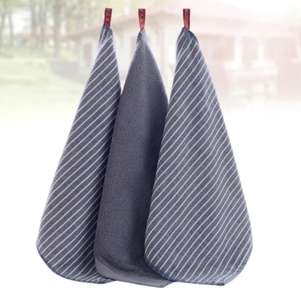 

3 Pcs Hand Towels Pure Cotton Washcloths Cleaning Thicken Striped Microfiber Hair