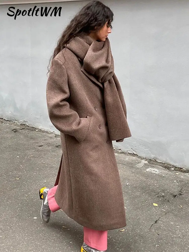 

Элегантный шерстяной тренчкот, женская модная винтажная ветровка, длинное плотное пальто, зимняя свободная однобортная теплая верхняя одежда