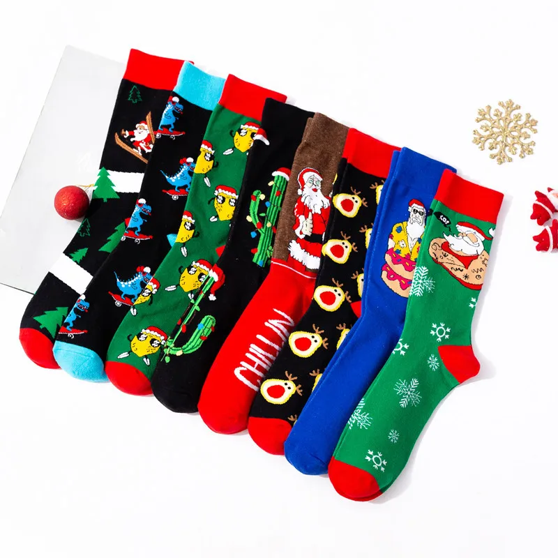 

Men Women Socks Lover Christmas Halloween Celebrate Santa Elk Gift Party Biscuits Snow Happy Funny Tide Cotton Socks EU38-46