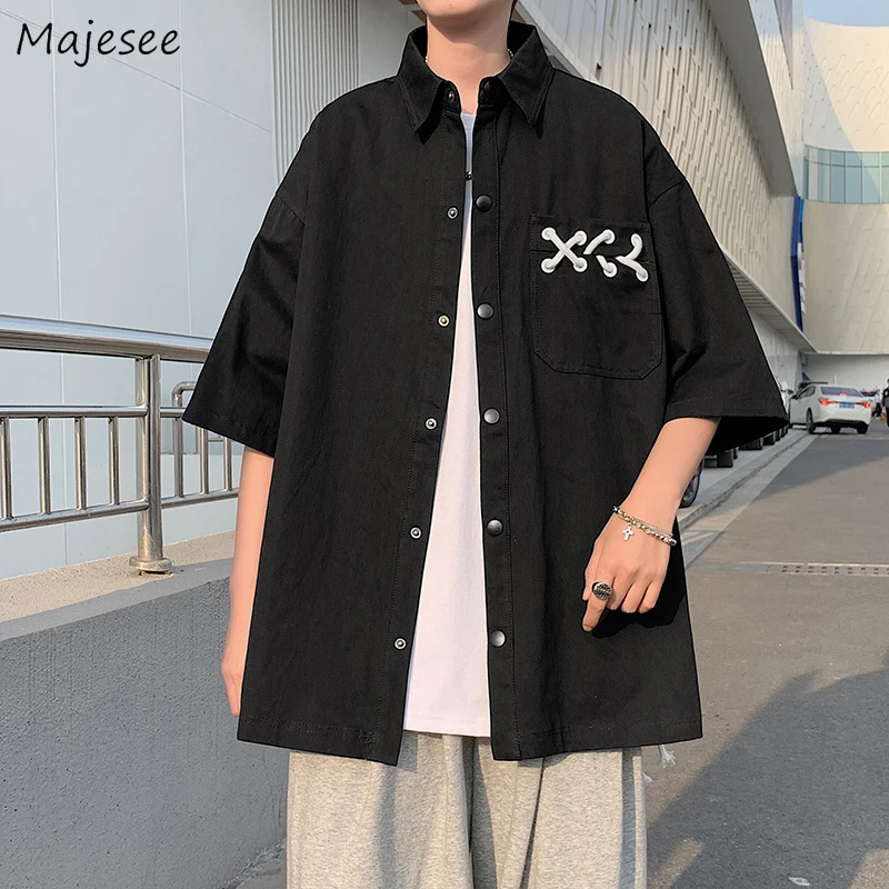 

Shirts Men Clothing Young Fashion Chic Turn Down Collar Ulzzang Ins Leisure New Pocket Black Clothing All-match Teens Streetwear