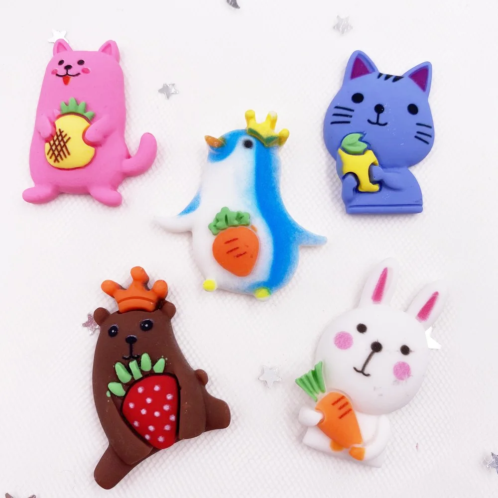 

Resin Kawaii Big Rabbit Cat Bear Colorful Flatback Animal Cabochon Stone 10PCS Scrapbook DIY Decor Home Figurine Crafts OH172