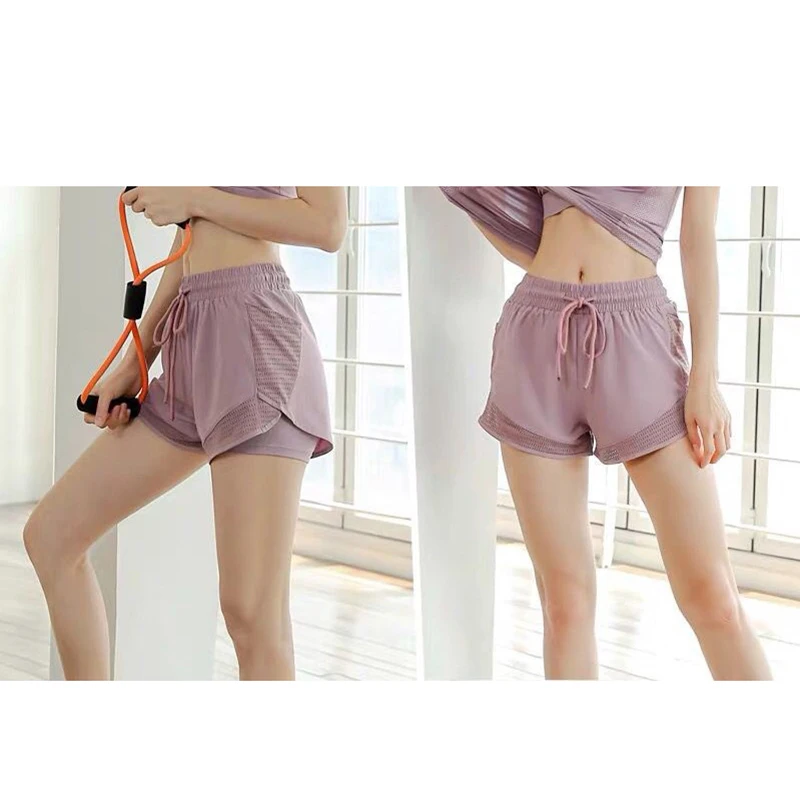 

Летние повседневные шорты для йоги, Женская сетчатая быстросохнущая одежда для фитнеса и бега на открытом воздухе, антибликовые Имитационные спортивные женские брюки из двух предметов