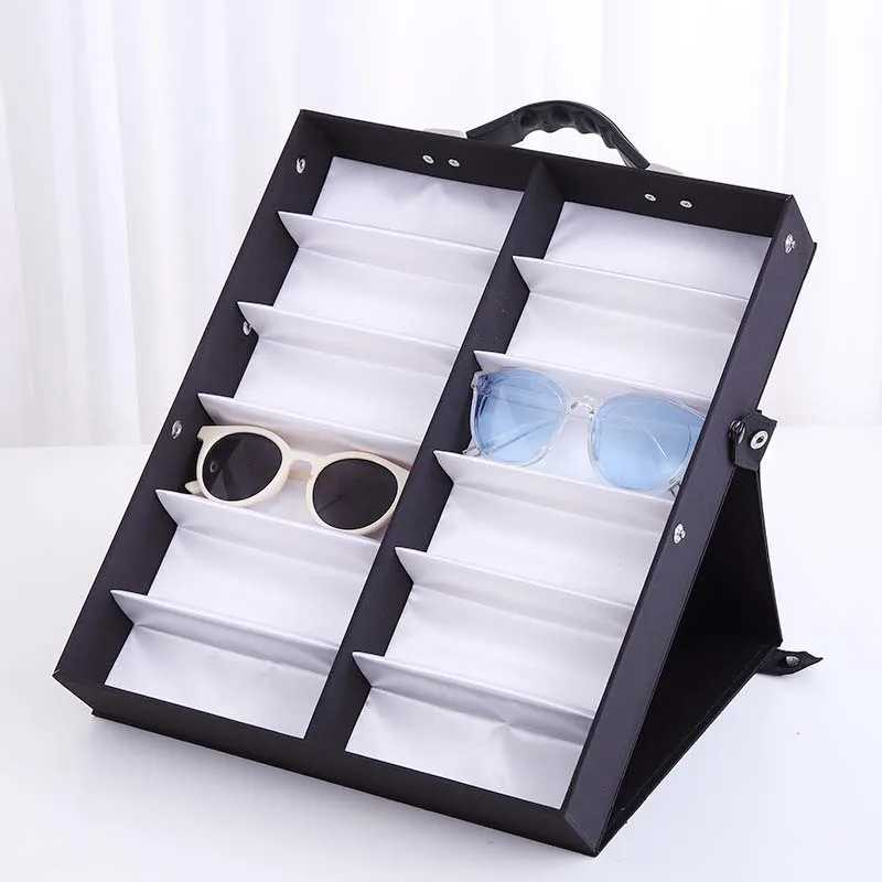Portable Leather Glasses Box Travel Sunglasses Organizer 12 slot Eyewear Holder Storage Case Display Collection Glasses Jewelry